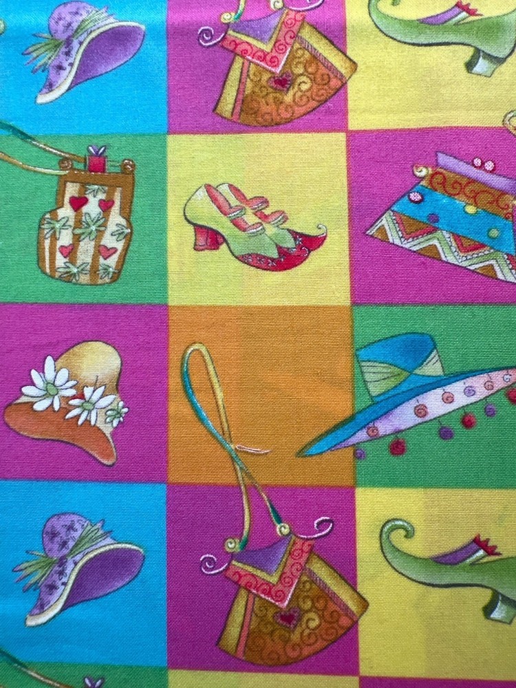 Fabric -OOP Sue Zipkin Whimsical Patchwork of Fashion Accessories BTY 36 x 44” W