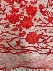 Nina RED Polyester 3D Floral Embroidery on Mesh Lace Fabric by the Yard – 10032