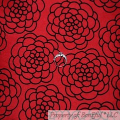 BonEful FABRIC FQ Woven Silky DECOR VTG Red Black Flower Girl Dress Fabric Xmas