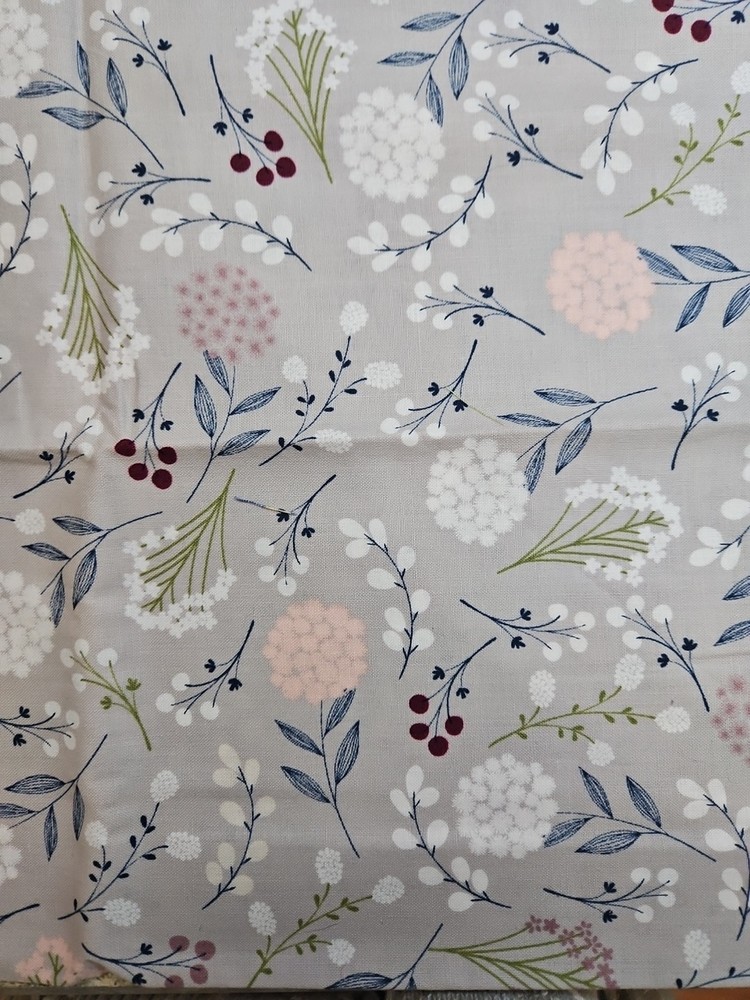 Brother Sister Design Studio Fabric Floral Grey Blue White Pink Cotton QUILT
