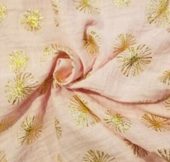 Soft Blush Pink Double-Gauze with Metallic Gold Starburst Polka Dots – OFFCUT PC