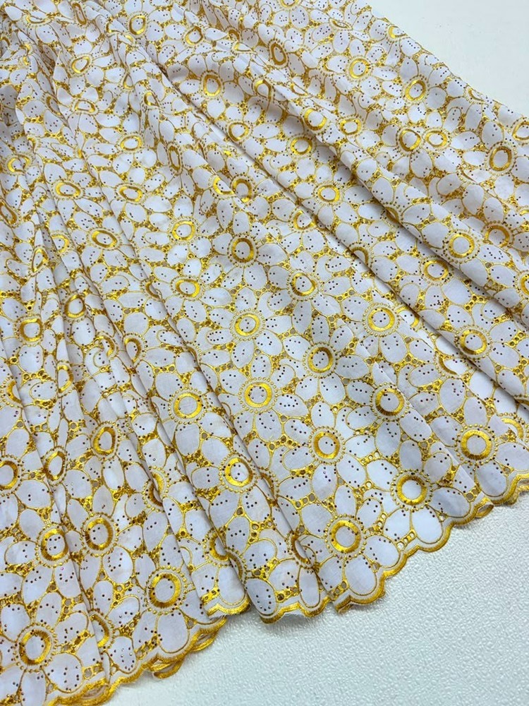 White Gold Voile Lace| Gold Floral Lace Embroidery| Sold by 5 Yards.