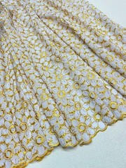 White Gold Voile Lace| Gold Floral Lace Embroidery| Sold by 5 Yards.