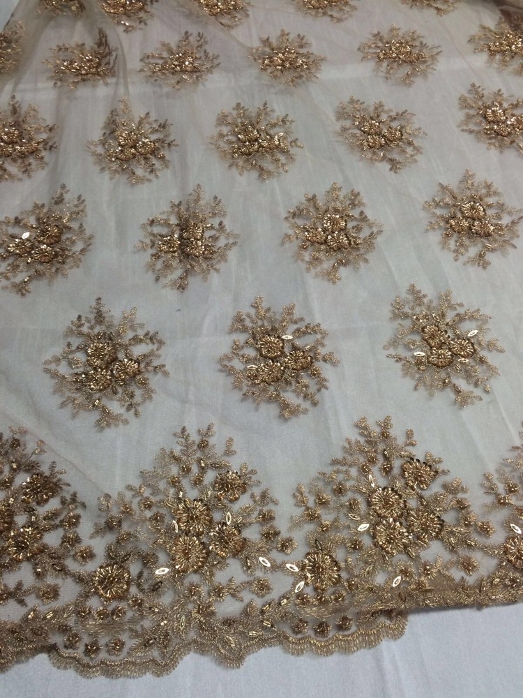 Antique Gold Gaviota Design Embroider And Beaded On A Mesh Lace.wedding/Bridal.