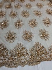 Antique Gold Gaviota Design Embroider And Beaded On A Mesh Lace.wedding/Bridal.