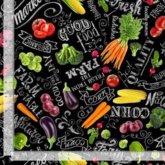 Garden Kitchen Fabric BTY, Vegetable Chalkboard, Food-CD1981-Black