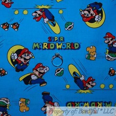 BonEful Fabric FQ Cotton Quilt Aqua Blue Super Mario World Game Boy Girl US Mask