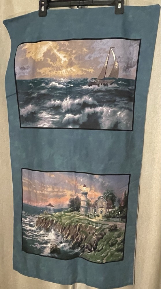 Thomas Kinkade Lighthouse Sailboat Quilt Fabric Panel – Moda BasicGrey Grunge
