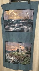 Thomas Kinkade Lighthouse Sailboat Quilt Fabric Panel – Moda BasicGrey Grunge