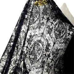 55 Inch Lace Fabric Soft Black Skull Lace Fabric Cross Floral Tulle Fabric for D