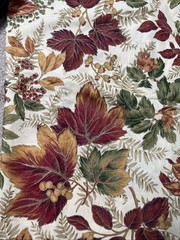 2 Yds VTG Autumn Leaf Fabric Cotton Foliage Botanical Print Gold Green 56”W USA