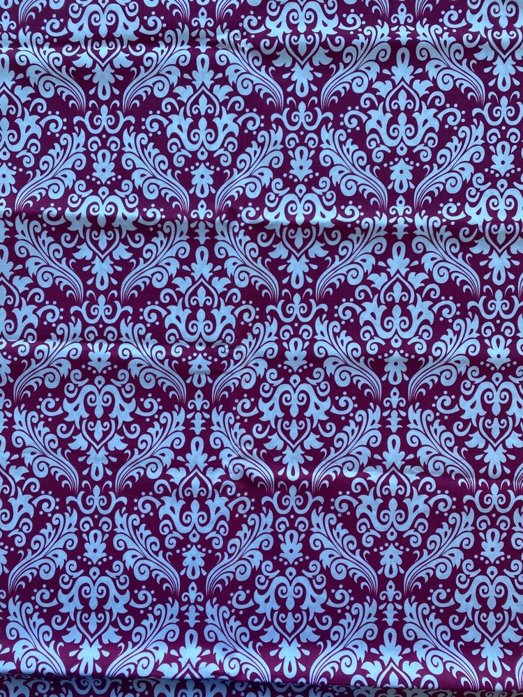 RILEY BLAKE FABRIC~2014~Damask~MAGENTA WHITE MOTIFS~43 x 55~SINGLE CUT COTTON~