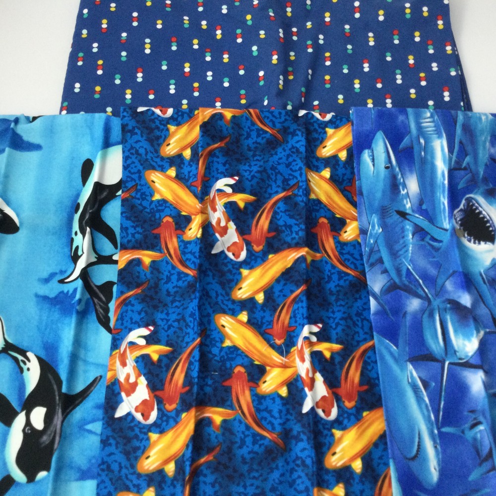 Cotton Fabrics Blue Dots Koi Fish Whale Shark Ocean Kids Room Pillows Bedding