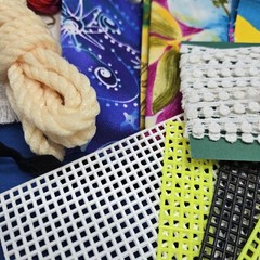 Slow Stitching Lot Fabric Scraps Embroidery Floss Buttons Trim Ribbon Sew 1 Lb