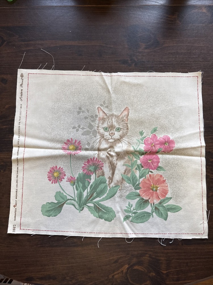 Vtg House ‘N Home Fabrics & Draperies Inc. 1982 Cute Kitten Panel Square 12×14″