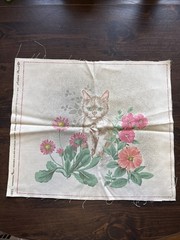 Vtg House ‘N Home Fabrics & Draperies Inc. 1982 Cute Kitten Panel Square 12×14″