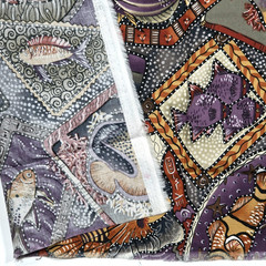 Faux Patchwork Exotic Fish Purple Sampou The Red Sea Kaufman Cotton Fabric 27″L