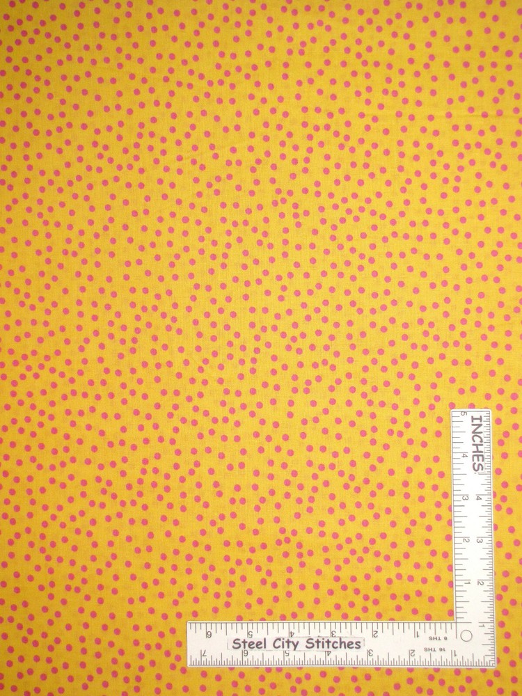 Pink Dots Fabric Scattered on Yellow Geometric Cotton Loralie Designs By Yard