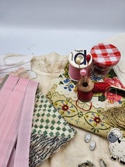 Vintage handstitched PINK Slow Stitch Junk Journal Kit Craft Sewing Buttons