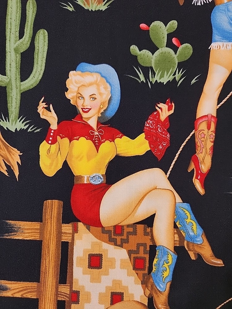 Alexander Henry Fabric Back In The Saddle 2008 Black 1 Yard 15 Inches Pinups