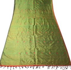 Sushila Vintage Green Sari Remnant Scrap Handwoven Floral Pure Silk Craft Fabric