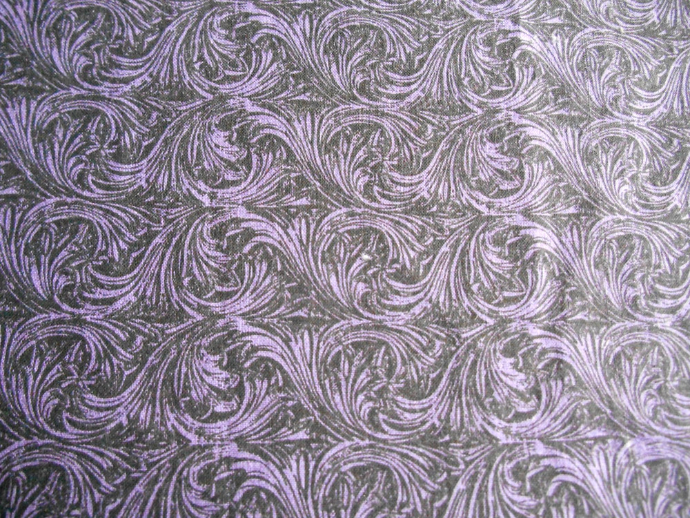 Vintage Cotton Fabric Purple Black Victorian Scroll Feathery Design 97″ x 44″