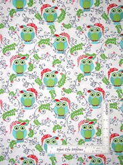 Christmas Owl Santa Hats White Cotton Fabric Benartex #4773 Frosty Forest ~ YARD
