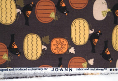 Pumpkin Crow Folk Art on Brown Fall Autumn Cute JoAnn Cotton Fabric 42×35