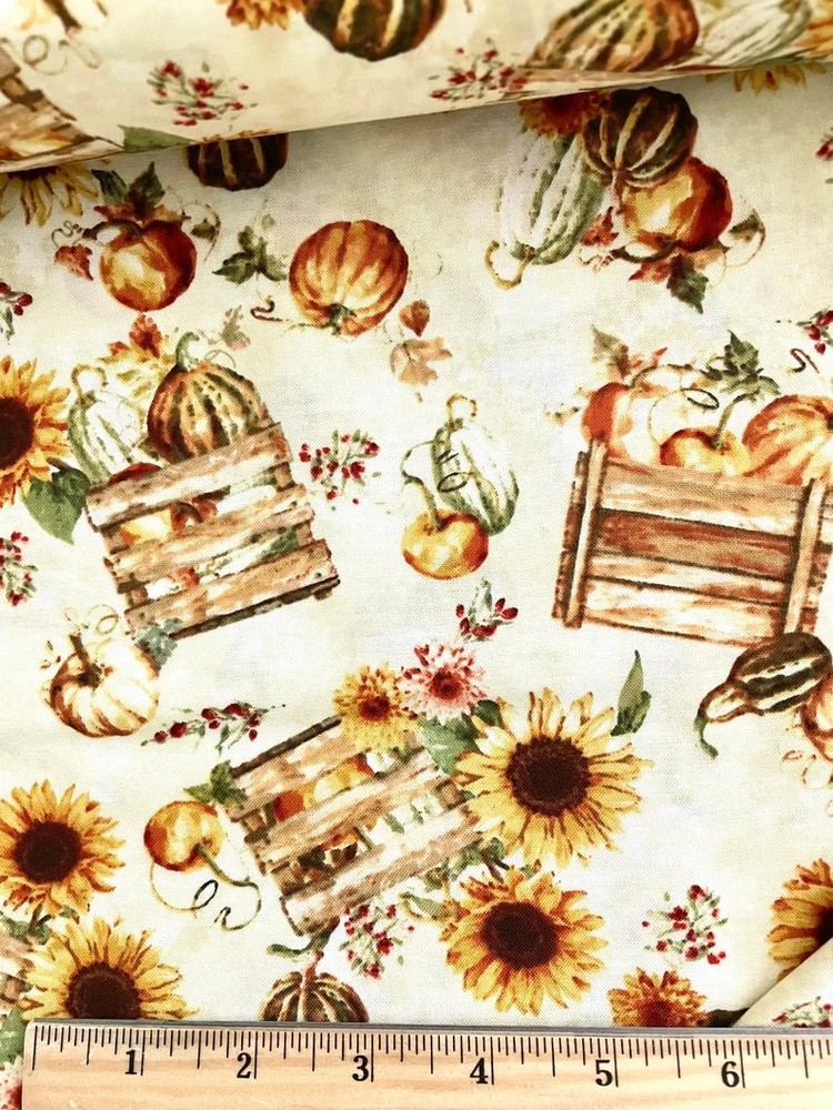 Studio E Quilting Fabric by the 1/4 yard Fall Into Autumn Cream Crates Pumpkin