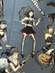 Alexander Henry Gorgeously Goth Dark Gray Fabric Sexy Ladies Cat Halloween Yard