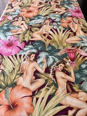 Alexander Henry Fabric Yd Mirage Sexy Pinup Island Girls Hibiscus Palm Leaves P