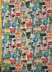 Route 66 Signs Timeless Treasures Fabric mother road motel blue