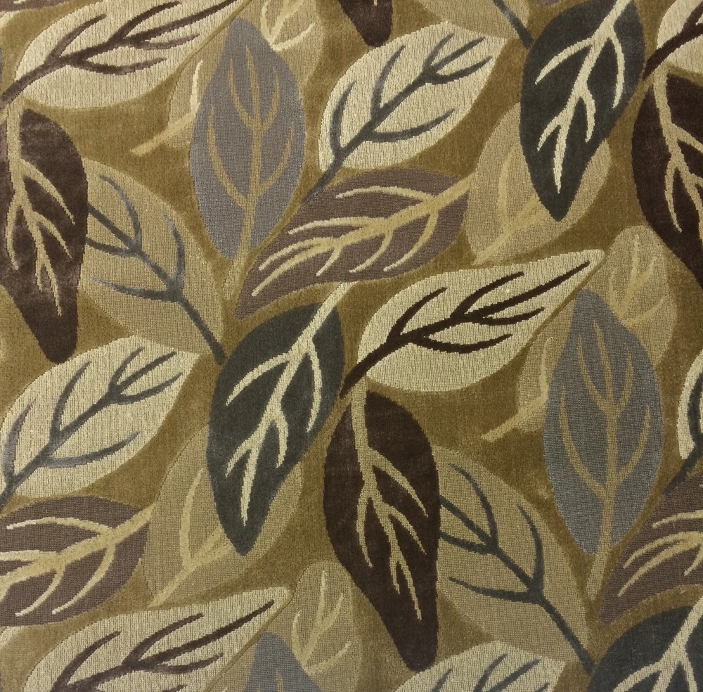 CLARENCE HOUSE LAURELWOOD NEUTRALS LEAF MODERN LINEN VELVET FABRIC 1 YARD 49″W