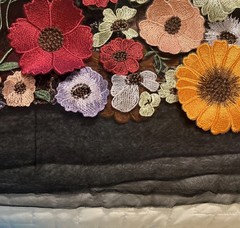 Over 4 Yards~ Beautiful 3D Embroidered Flowers on Black Tulle Lace Fabric