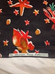 VTG ALEXANDER HENRY, Seashells Lobsters on Black, Nautical Fabric, 106”x29.5”