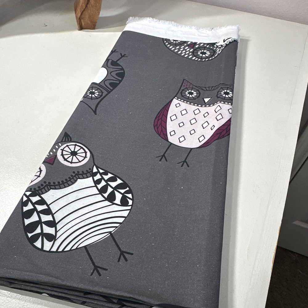 Jo-Ann Exclusive Owl Print Fabric Gray Black White Purple Owl Theme 2 yds