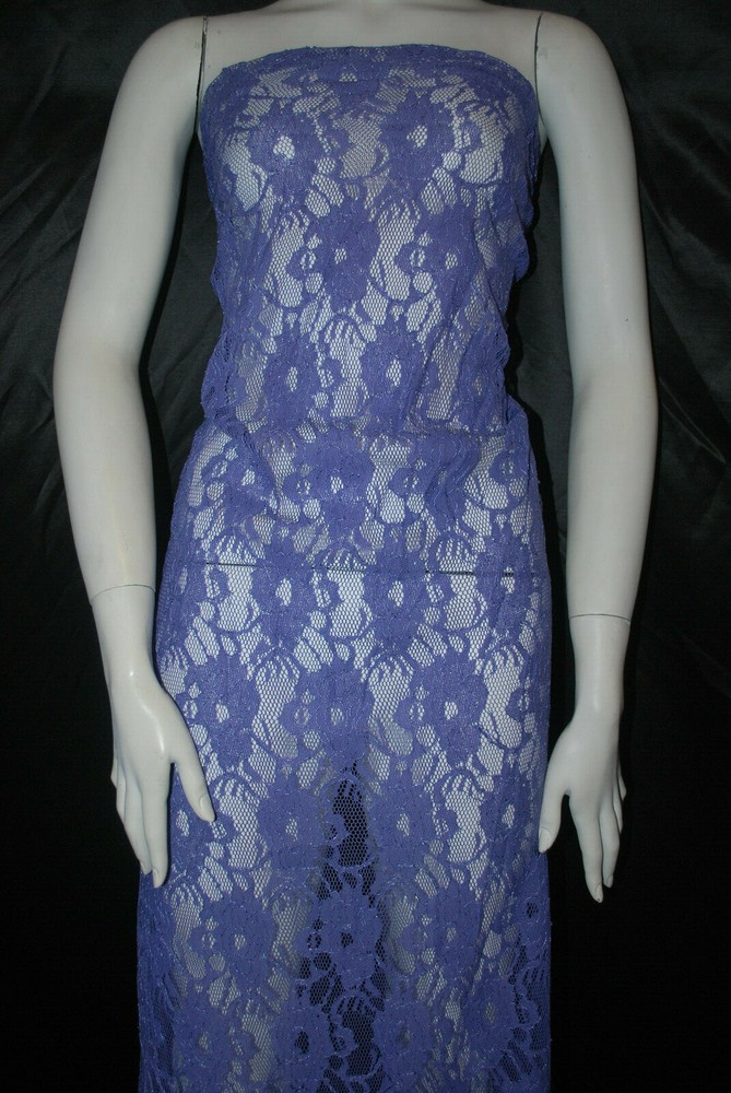 Crochet Lace Nylon Knit Fabric Floral Deep Periwinkle color by the yard