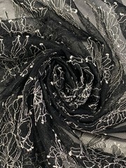 Floral Lace Fabric Black Netting White Embroidered Flowers By the Yard