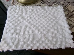 White Vtg Chenille Bedspread Fabric, geometric popcorn dots 19″ x 24″ piece