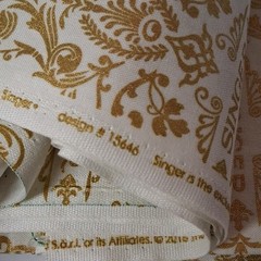 Singer Cotton Fabric Scroll Pattern Gold White Design 15646 1 1/8 Yards Sewing