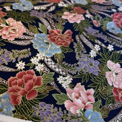 Multicolor Pink Red Blue Floral Rose Peony On Navy Blue Kona Bay 2.9 Yards