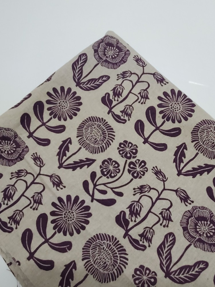 Figo Fabric Purple Floral Abstract Cotton Linen Blend Quilt Cream FAT QUARTER