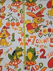 Vtg House ‘N Home Fabrics Children’s Novelty Fabric 1.1 Yd Math Theme Dogs Frogs