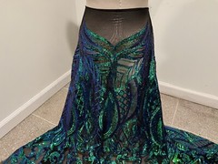 Green Blue Black Iridescent 4way stretch sequin fabric 50” Width 1 Yard