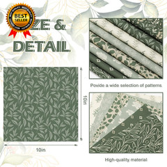 32Pcs Sage Green Floral Cotton Fabric Bundles 10 X 10 Inch Greenery