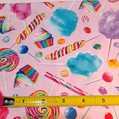 Candy Store Cotton Fabric 27″ X 44″ Pink Cupcake Lollipop Cotton Candy