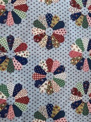 VTG Concord CHEATER QUILT 5 YD Blue Cottagecore Fabric Calico Dresden Plate