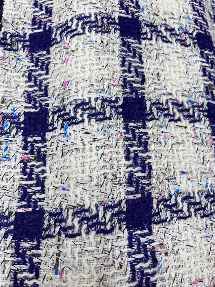 $36 for 2 Yard 100% Real Wool Coating Italian Fabric Ivor/Purple Boucle Plaid