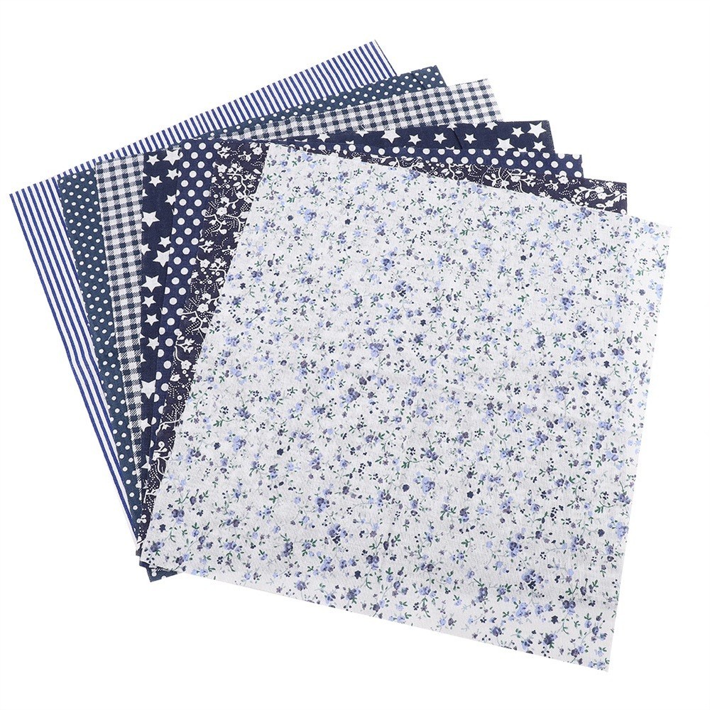 7-Pack 50x50cm Cotton Fabric DIY Assorted Pre-Cut Bedding Kit (Blue)