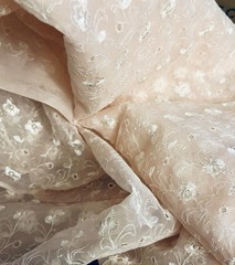 VTG Pale Pink Nylon Floral Eyelet Sheer Fabric Doll Clothes BTHY